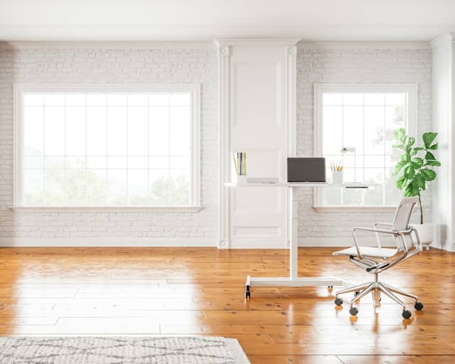 Office space with wood flooring